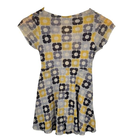 Sweet Pea Y2K Babydoll Top Small Yellow Gray Geometric Mesh Festival Sheer - Picture 2 of 12